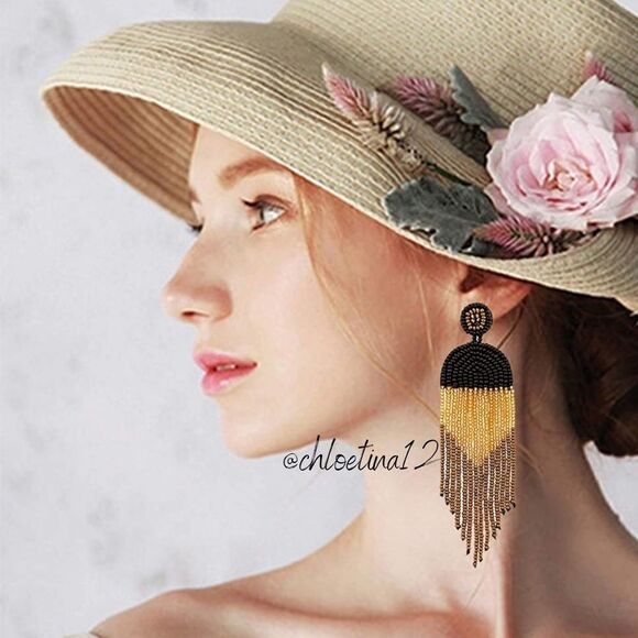 NEW Handmade Boho Vintage Beaded Dangle Earrings, Luxury Statement Earrings - Picture 5 of 6